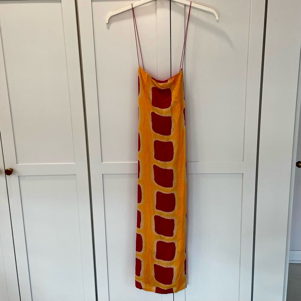 Anthropologie Pink and Yellow Square-Print Midi Slip Dress - Picture 14 of 15